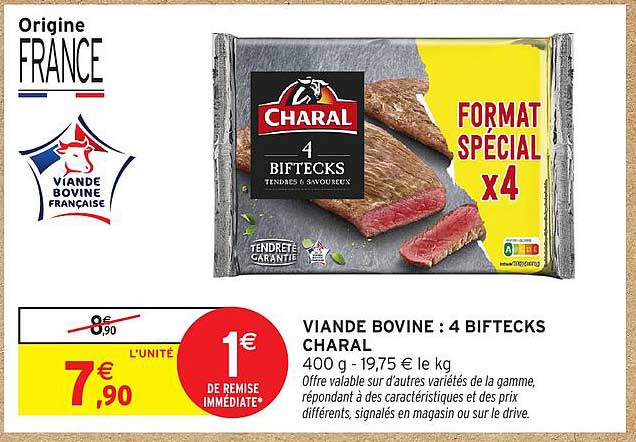 VIANDE BOVINE : 4 BIFTECKS CHARAL