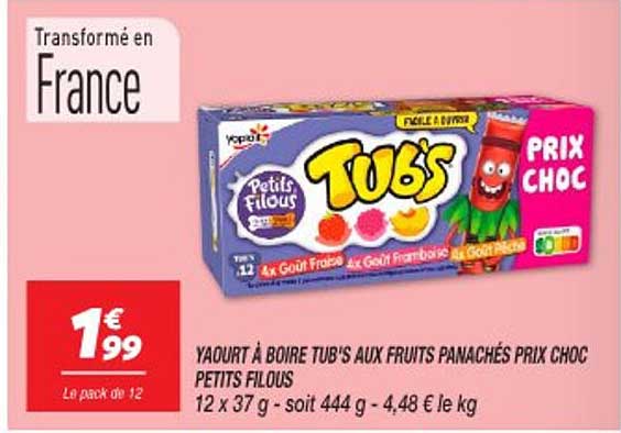 Yaourt à boire Tub's aux fruits panachés prix choc Petits Filous