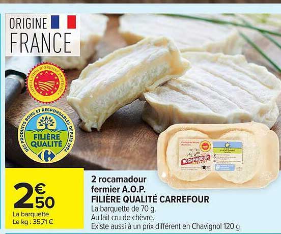 2 rocamadour fermier A.O.P. FILIERE QUALITE CARREFOUR