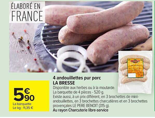 4 andouillettes pur porc LA BRESSE