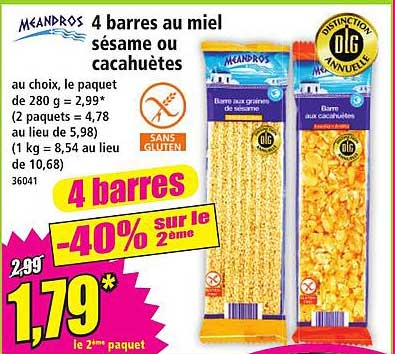 4 barres au miel sésame ou cacahuètes