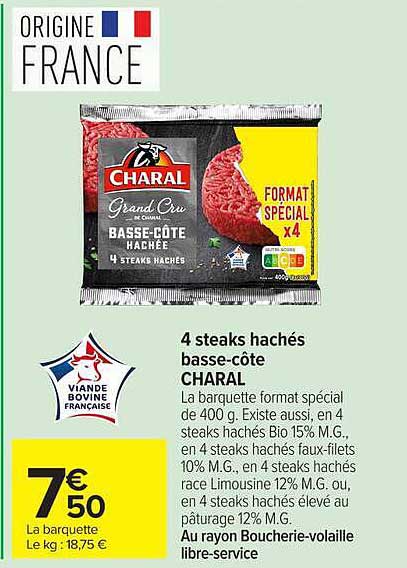 4 steaks hachés basse-côte CHARAL