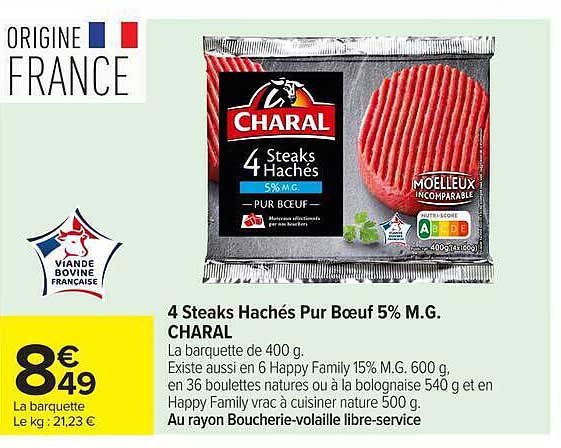 4 Steaks Hachés Pur Boeuf 5% M.G. CHARAL