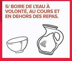 5/ BOIRE DE L'EAU À VOLONTÉ, AU COURS ET EN DEHORS DES REPAS.