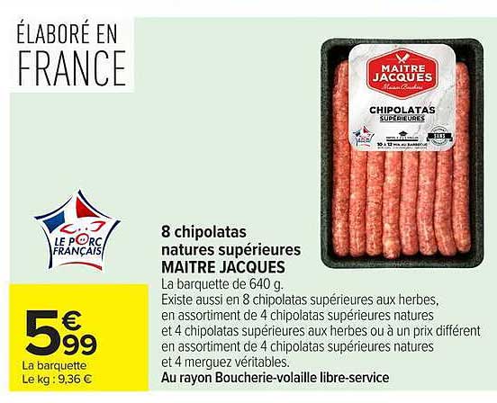 8 chipolatas natures supérieures MAITRE JACQUES