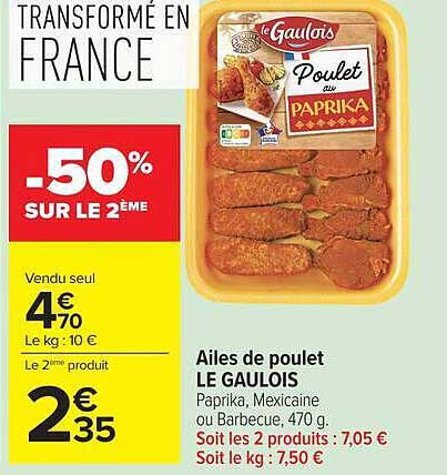 Ailes de poulet LE GAULOIS Paprika, Mexicaine ou Barbecue, 470 g