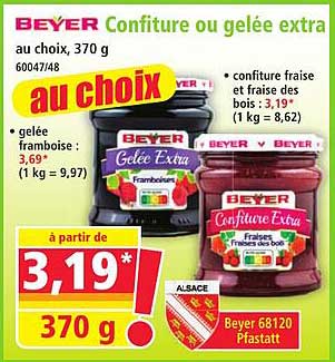 Beyer Confiture ou gelée extra au choix, 370 g