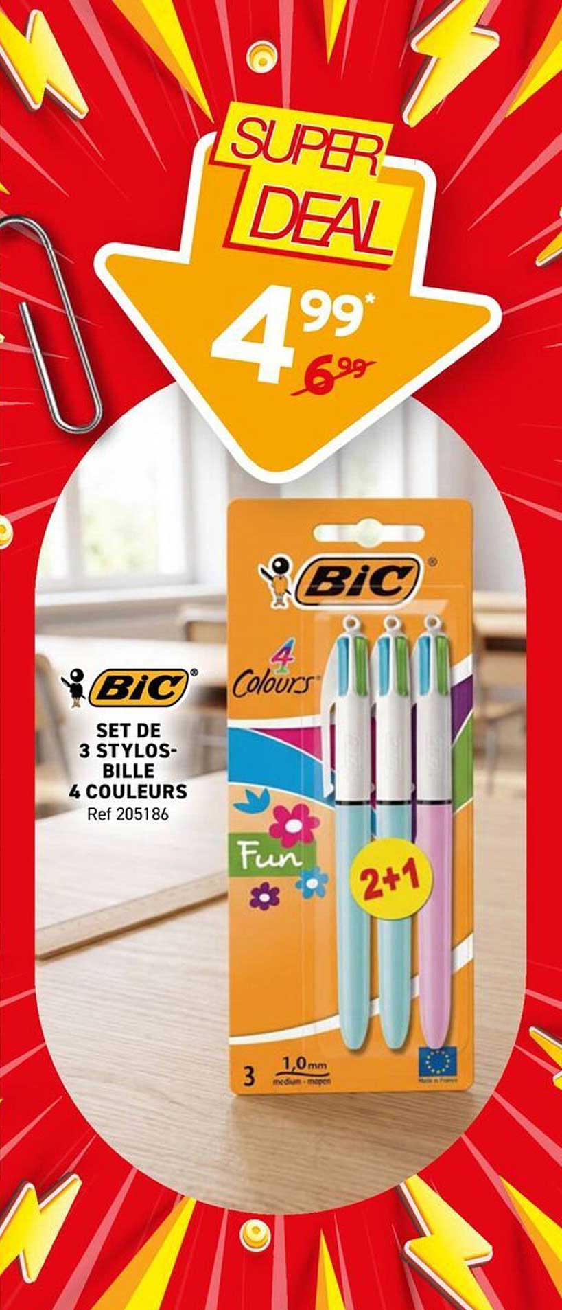 BIC SET DE 3 STYLOS-BILLE 4 COULEURS Ref 205186