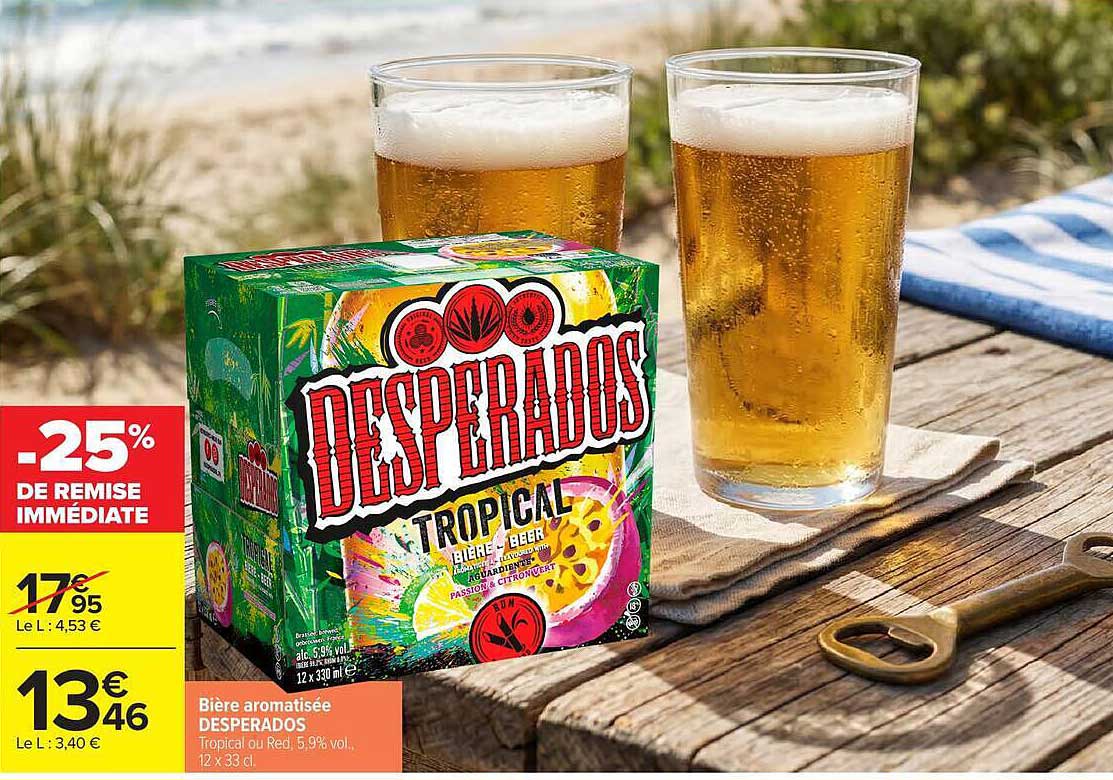 Bière aromatisée DESPERADOS Tropical ou Red 5,9% vol. 12 x 33 cl