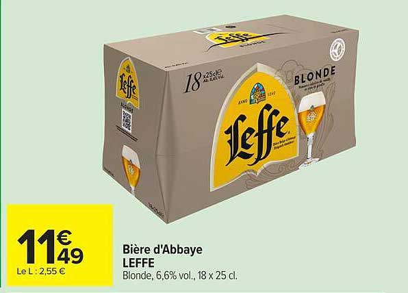 Bière d'Abbaye LEFFE Blonde, 6,6% vol., 18 x 25 cl.