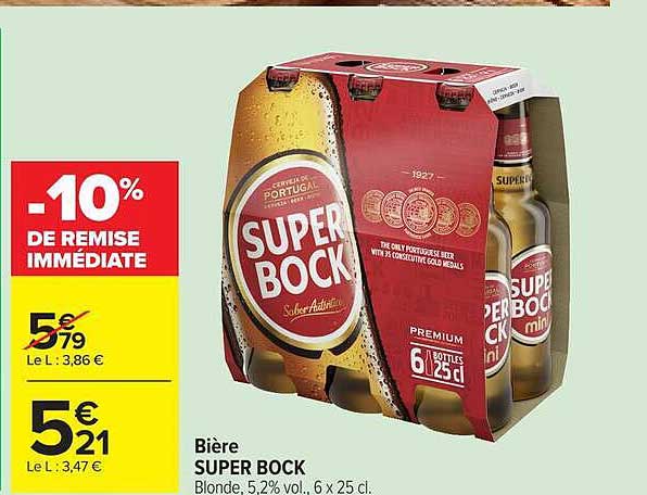 Bière SUPER BOCK Blonde, 5,2% vol., 6 x 25 cl