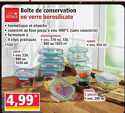 Boîte de conservation en verre borosilicate