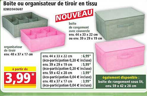 Boîte ou organisateur de tiroir en tissu