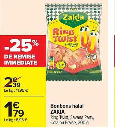 Bonbons halal ZAKIA Ring Twist, Savana Party, Cola ou Fraise, 200 g.