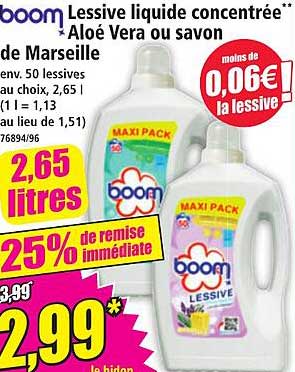boom Lessive liquide concentrée** Aloé Vera ou savon de Marseille