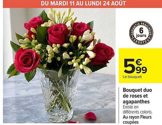 Bouquet duo de roses et agapanthes