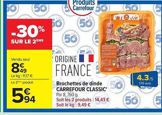 Brochettes de dinde CARREFOUR CLASSIC'