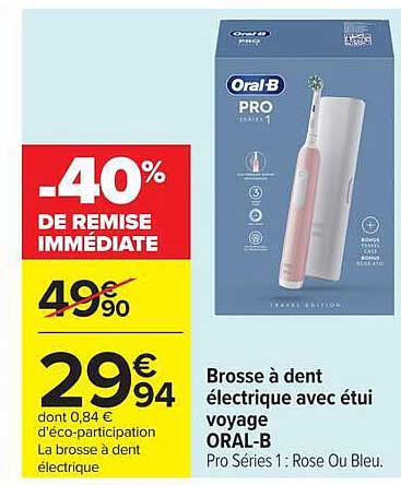 Brosse à dent électrique avec étui voyage ORAL-B Pro Series 1: Rose Ou Bleu.