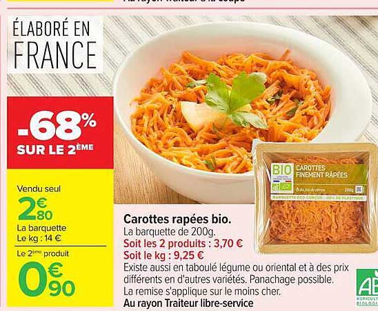 Carottes râpées bio.