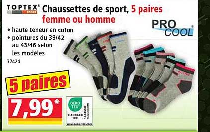 Chaussettes de sport, 5 paires femme ou homme