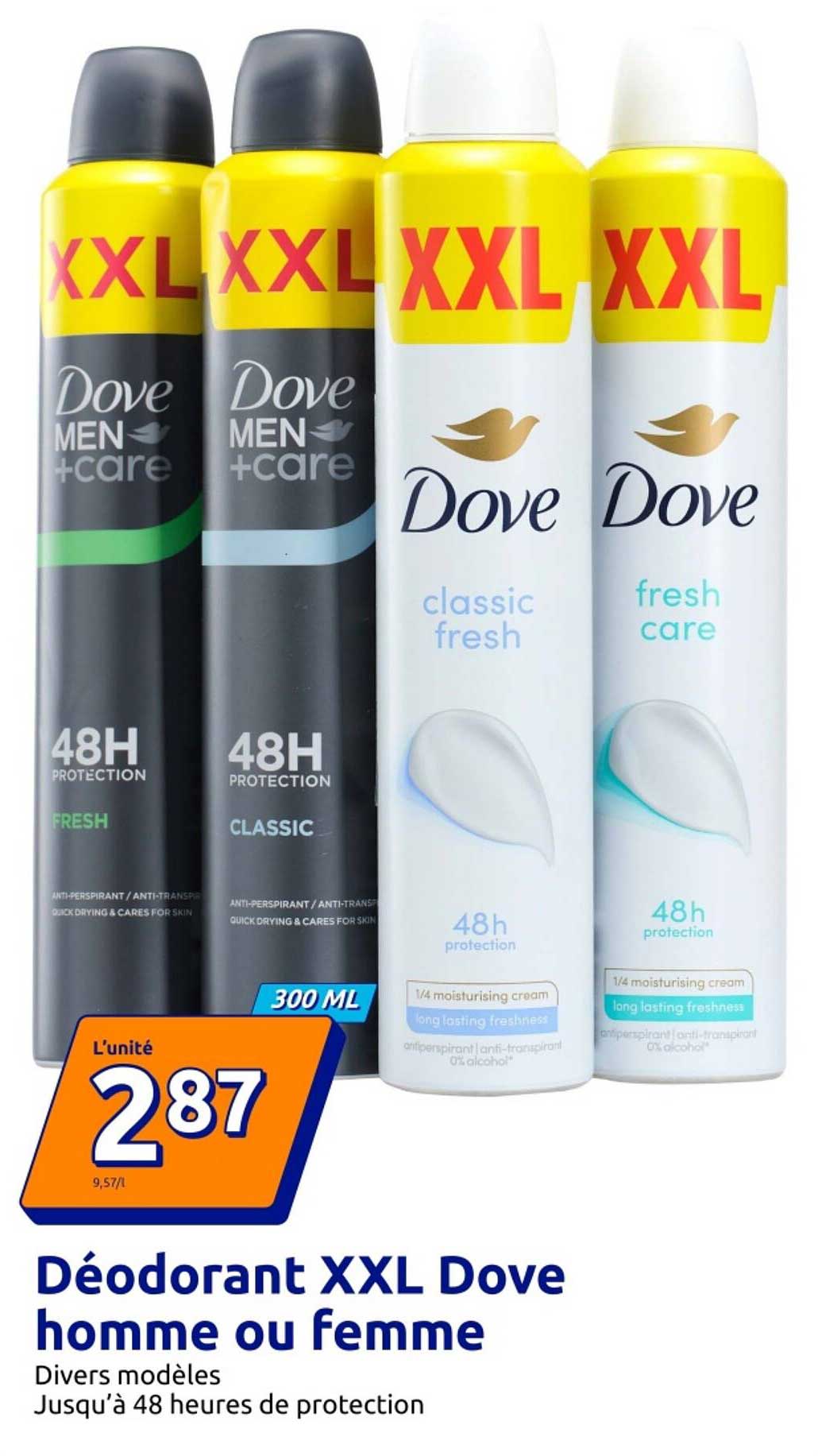 Déodorant XXL Dove homme ou femme