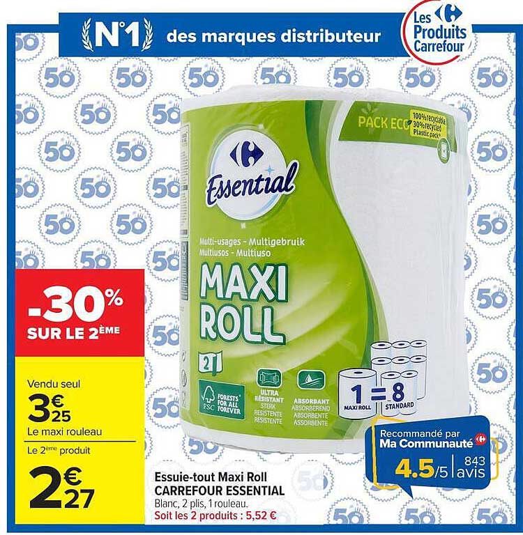 Essuie-tout Maxi Roll CARREFOUR ESSENTIAL