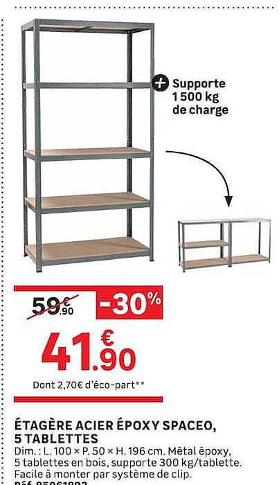 ÉTAGÈRE ACIER ÉPOXY SPACEO, 5 TABLETTES