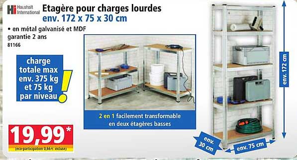 Etagère pour charges lourdes env. 172 x 75 x 30 cm