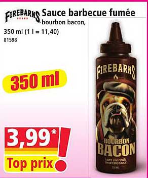 FIREBARN Sauce barbecue fumée bourbon bacon, 350 ml (1 l = 11,40)