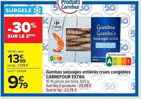 Gambas sauvages entières crues congelées CARREFOUR EXTRA