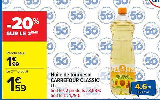 Huile de tournesol CARREFOUR CLASSIC' 1L