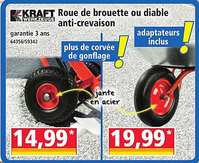 KRAFT Roue de brouette ou diable anti-crevaison