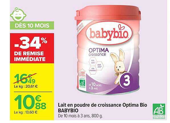 Lait en poudre de croissance Optima Bio BABYBIO