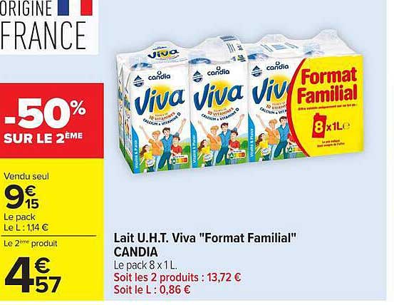 Lait U.H.T. Viva "Format Familial" CANDIA