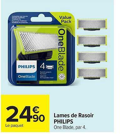 Lames de Rasoir PHILIPS One Blade, par 4.