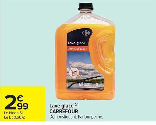 Lave glace CARREFOUR Démoustiquant. Parfum pêche.