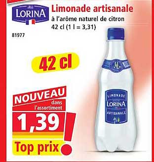 Limonade artisanale à l’arôme naturel de citron 42 cl (1 l = 3,31)