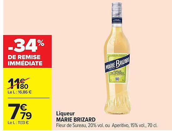 Liqueur MARIE BRIZARD Fleur de Sureau, 20% vol. ou Aperitivo, 15% vol., 70 cl.