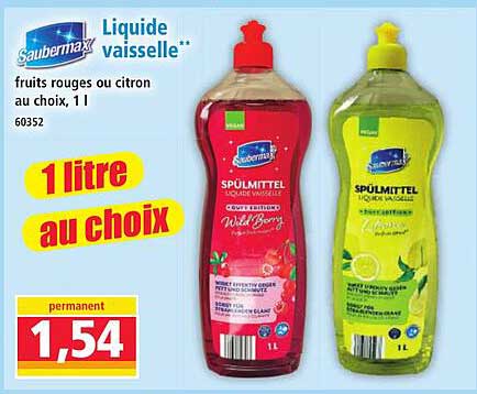 Liquide vaisselle** fruits rouges ou citron au choix, 1 l