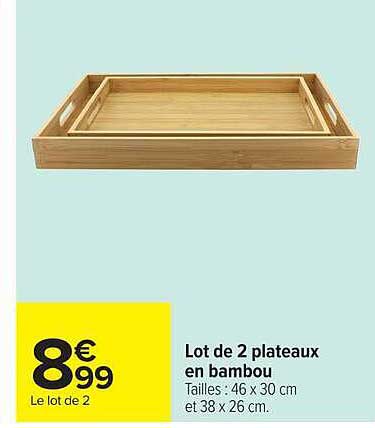 Lot de 2 plateaux en bambou