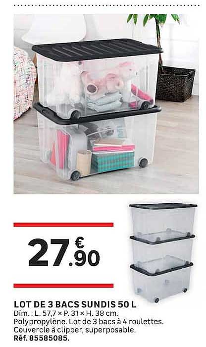 LOT DE 3 BACS SUNDIS 50 L