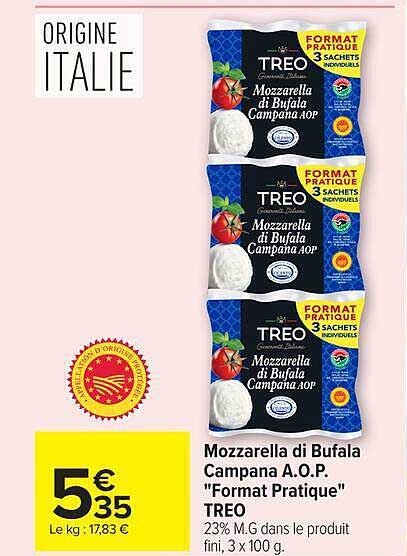 Mozzarella di Bufala Campana A.O.P. "Format Pratique" TREO