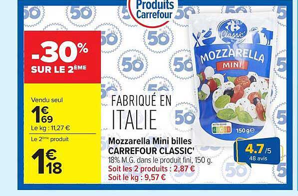 Mozzarella Mini billes CARREFOUR CLASSIC'