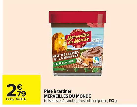 Pâte à tartiner MERVEILLES DU MONDE Noisettes et Amandes, sans huile de palme, 190 g.