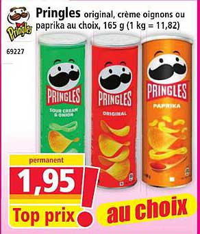 Pringles original, crème oignons ou paprika au choix, 165 g (1 kg = 11,82)