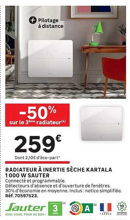 RADIATEUR À INERTIE SÈCHE KARTALA 1000 W SAUTER