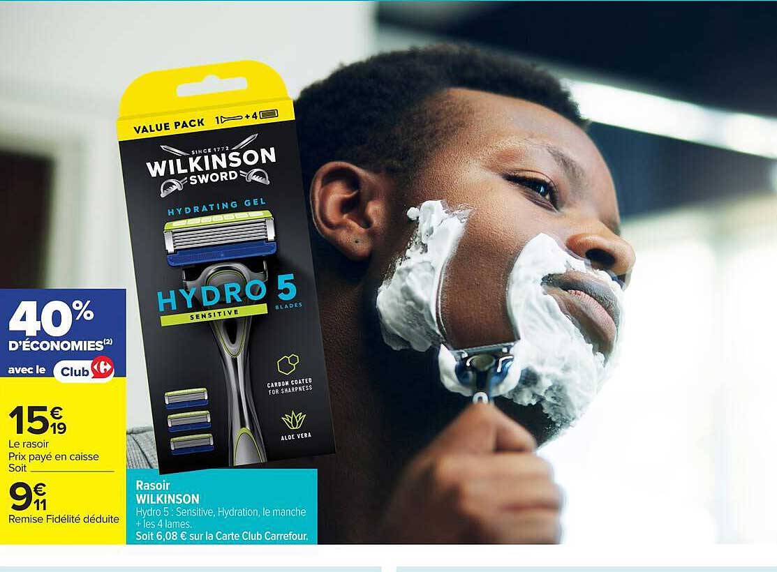 Rasoir WILKINSON Hydro 5 - Sensitive, Hydratation, le manche + les 4 lames.