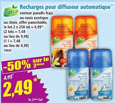 Recharges pour diffuseur automatique** senteur paradis frais ou oasis exotique au choix, offre panachable, le lot 2 x 250 ml = 4,99*