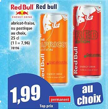 Red bull abricot-fraise, ou pastèque au choix, 25 cl (1 l = 7,96) 78196