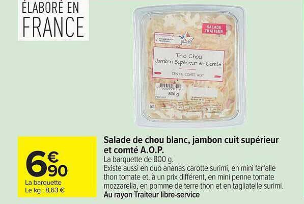 Salade de chou blanc, jambon cuit supérieur et comté A.O.P.